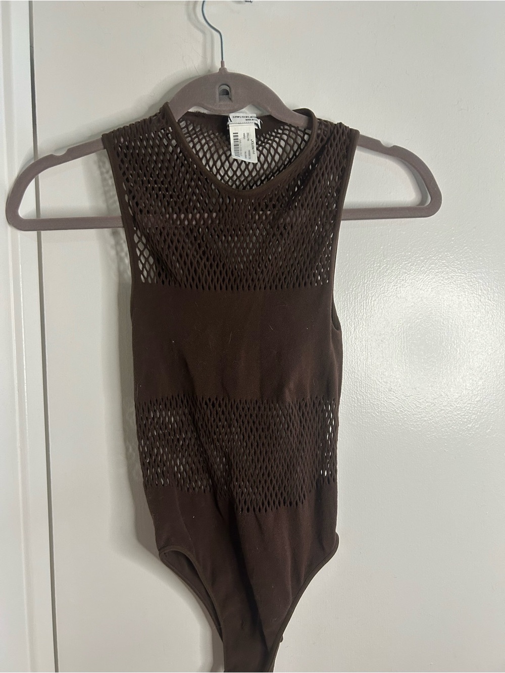 Zara Brown Fishnet Sleeveless Bodysuit - Picture 4 of 7